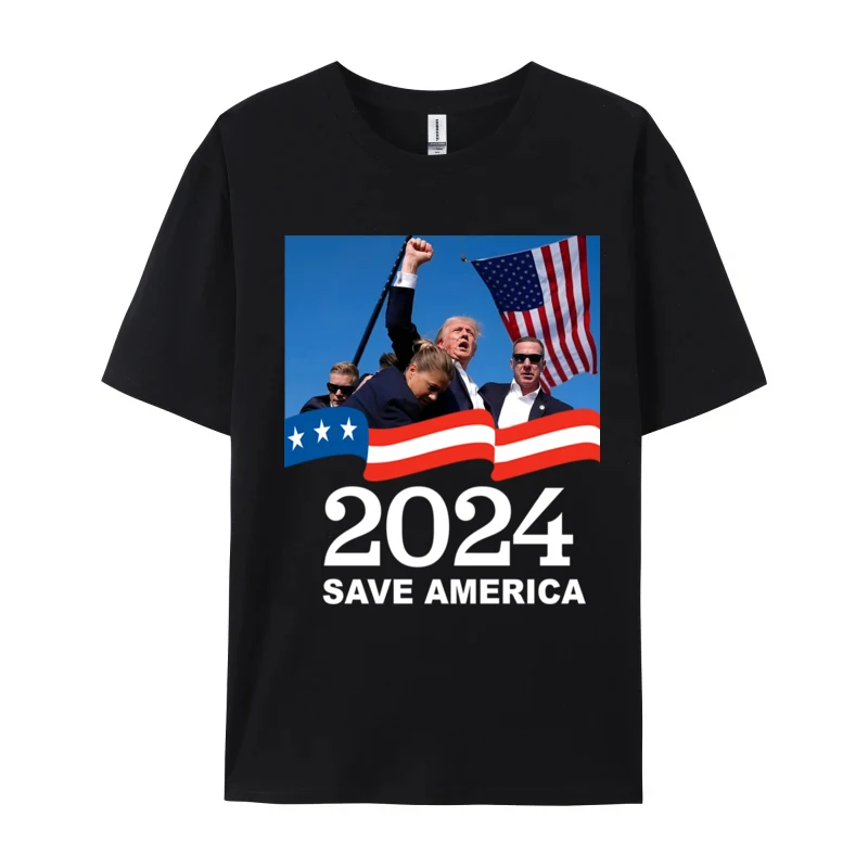 Trump 2024 Back T-shirts Survived Election Rally Cotton T-shirts Save America Top Tees Black New Design