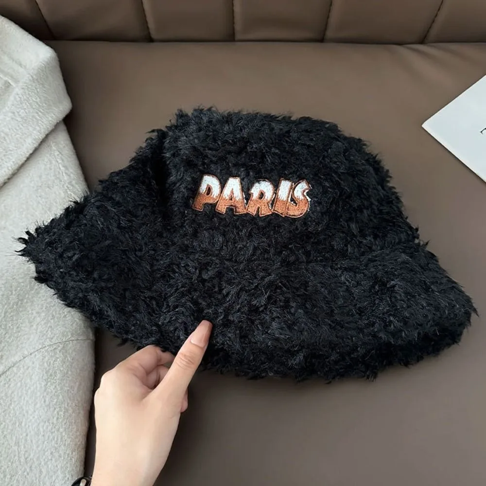 Fashion Polyester Fuzzy Bucket Hat One Size Fit Face Slimming Fisherman Hat Basin Cap Large Head