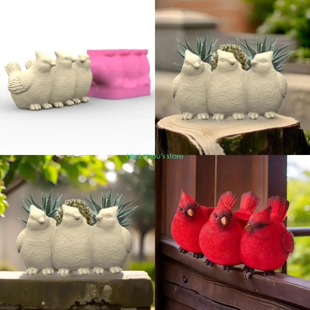 

E15E Versatile Use Silicone Crafting Mold Three Birds Shaped Make Own Planter for Home and Office Decorations Ornament