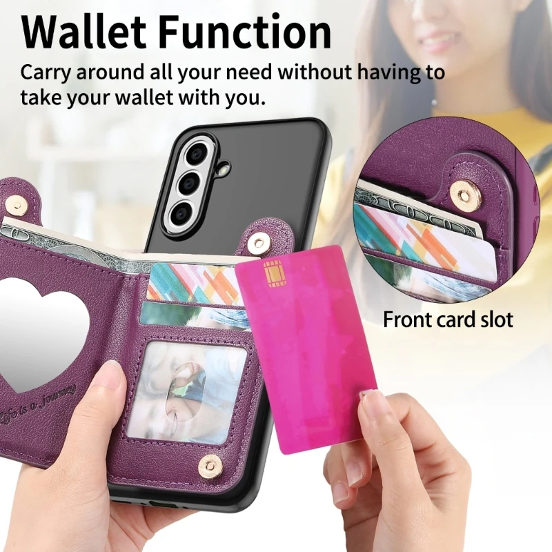 Stylish Multifunction Card Holder Phone With Stand Feature And Cosmetic Mirror 77JC