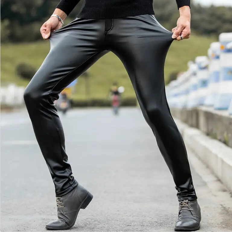 HOO 2023 autumn of cultivate one\'s morality play high fashionable young tight leather pants and feet locomotive PU leather pants