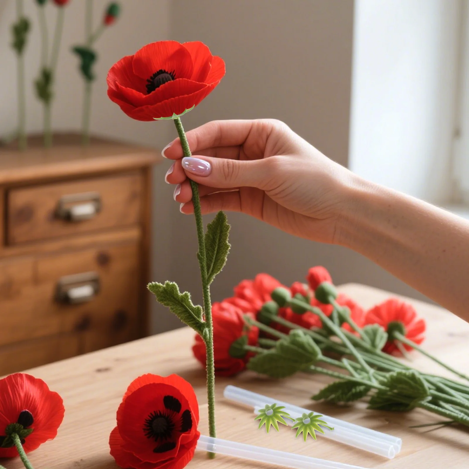 

100Pcs 2.3cm Blush Rose Receptacle Plastic Calyx Caps Artificial Bloom Stem Connectors Petal Bases Artificial Flower Calyxes