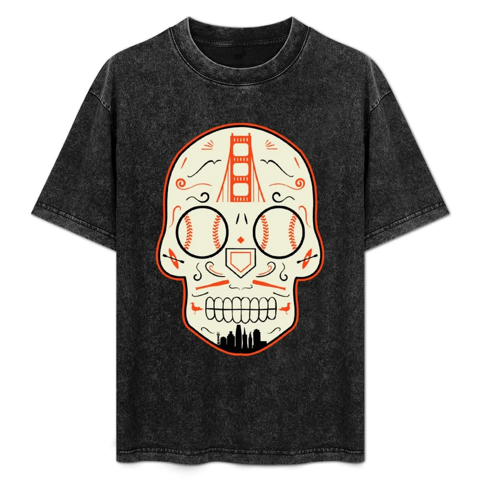 

San Francisco Baseball Sugar Skull T-Shirt Big Size Simple T-Shirt