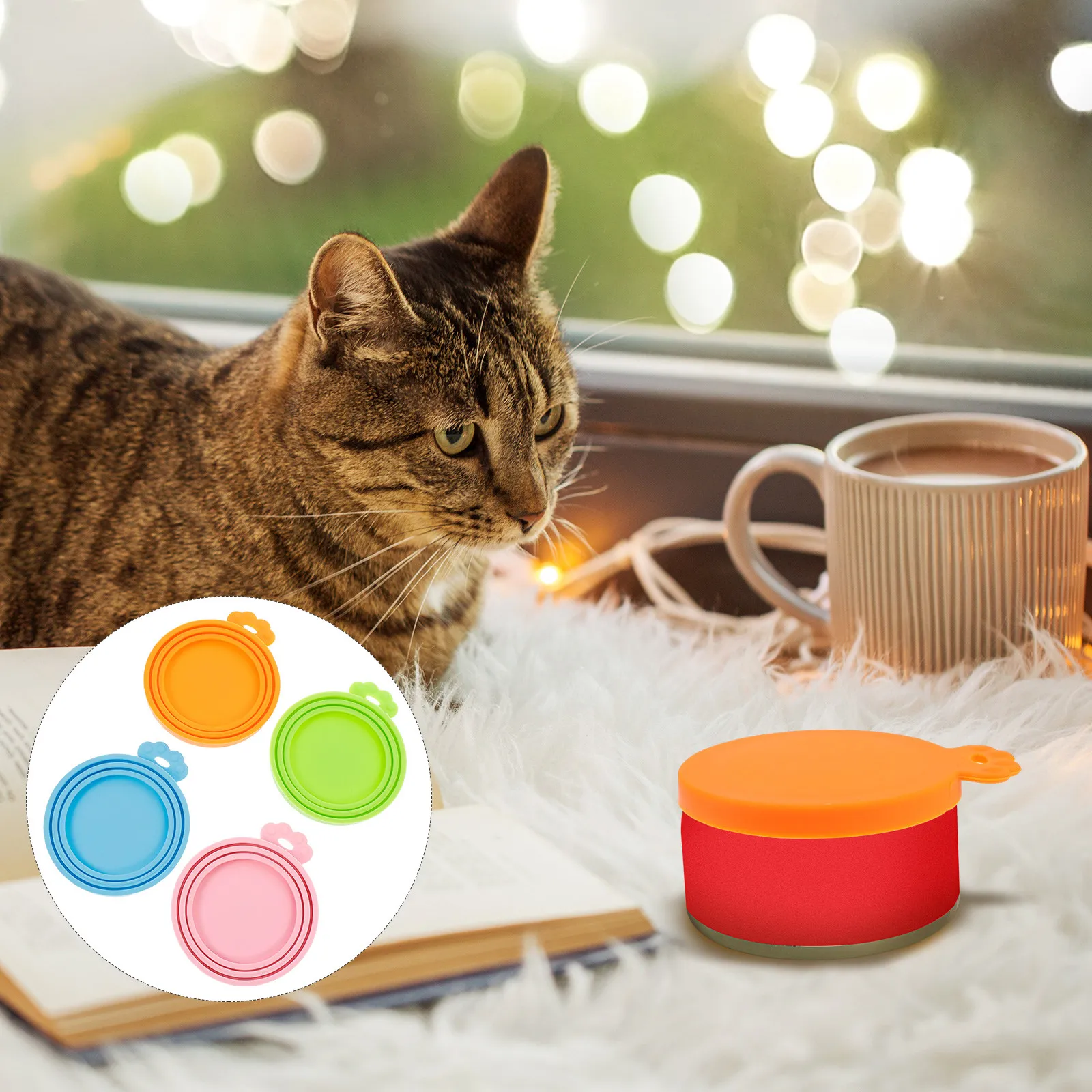 

4 шт. герметичных силиконовых крышек для банок с кормом для собак и кошек, многоразовые контейнеры для хранения корма для животных, защита от протекания