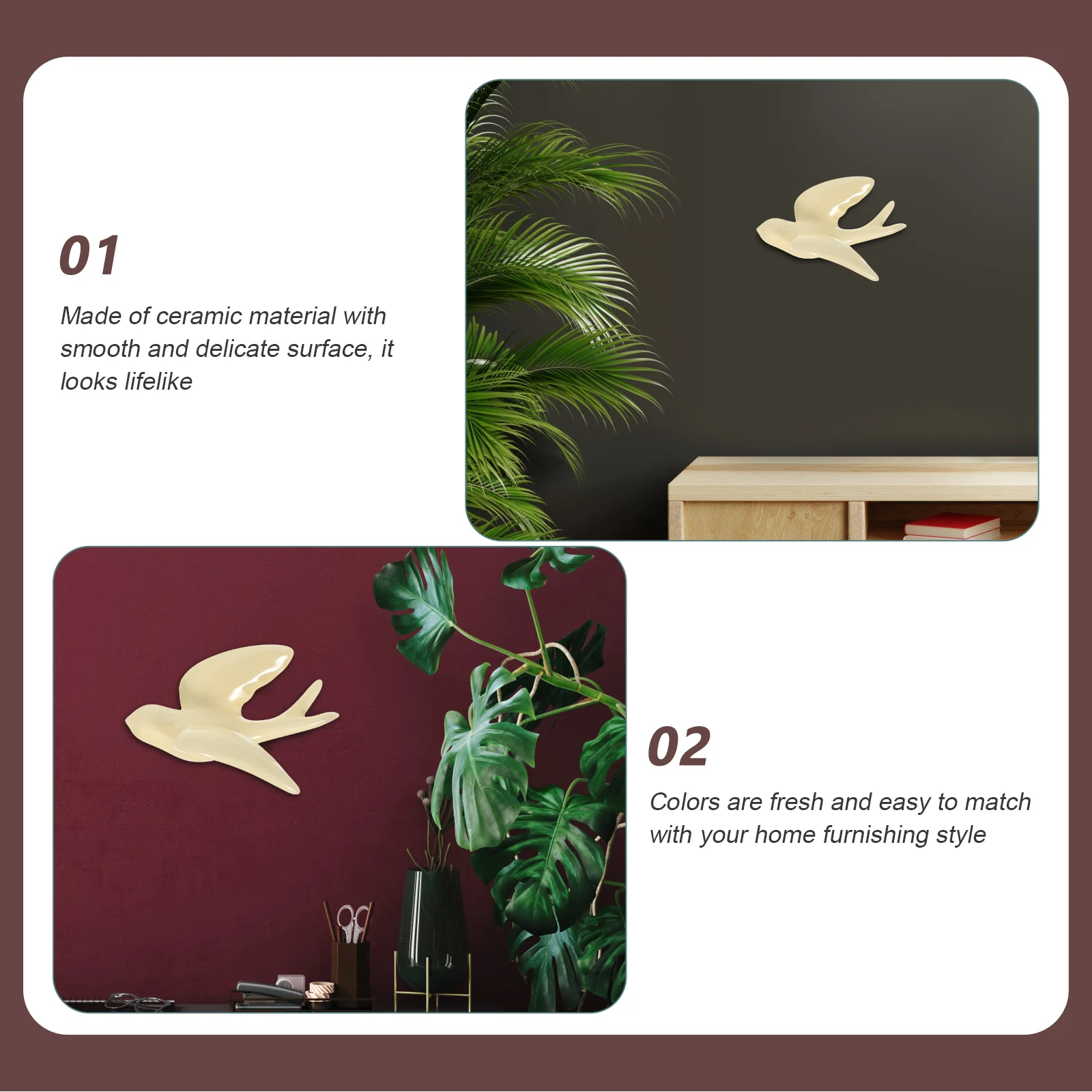 

Ceramic Bird Wall Hanging Bird Shape Pendant for Indoor Wall Decoration Restaurant Hotel Dining Room Art Piece