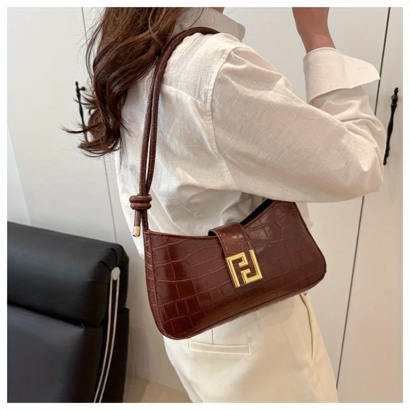 2025 Nova bolsa de ombro feminina |   Bolsa nas axilas com padrão de pedra para mulheres, nova bolsa de ombro simples de verão 2025, material pu de alta qualidade