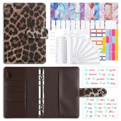 A6 Loose-Leaf Budget Notebook Leopard Print Book Leather PU Notebook Book Binder Manual Book with Zip Bag Set Office Stationery