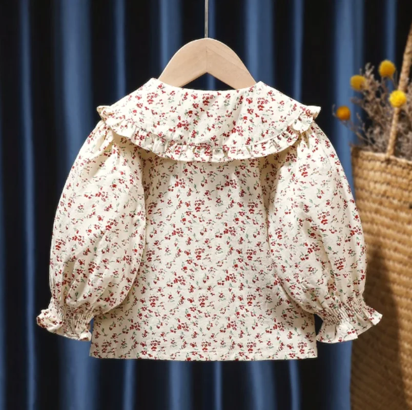 Girls Shirt 2024 Spring New Baby Long Sleeved Shirt Korean Fashion Doll Shirt Little Girl Fashionable Top Blouse for Girls
