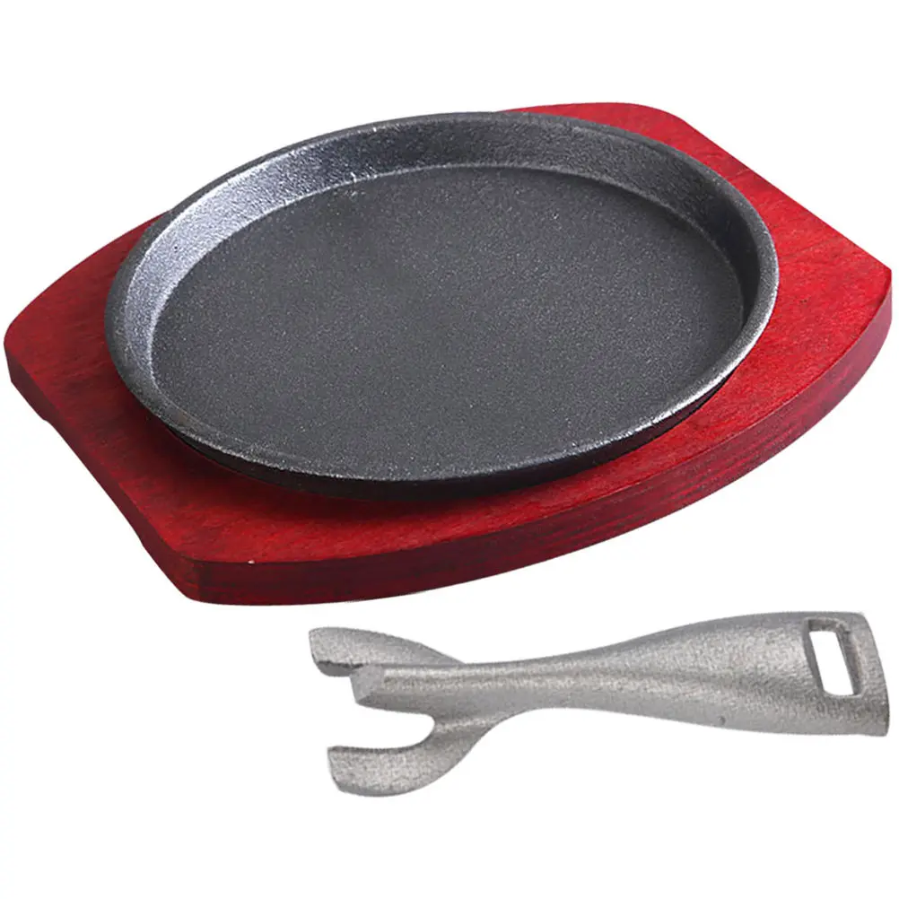 

1Set Heavy Duty Cast Iron Steak Grill Plate Non Stick Round Cooking Pan for Home Kitchen Bbq Serving Hot Food Grilling Pan