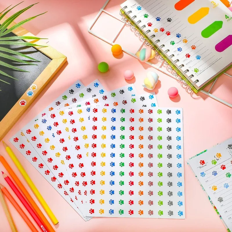 

1200 Pieces=10 sheets Paw Print Stickers Mini Dog Paw Stickers Small Pet Stickers for Classroom Teacher