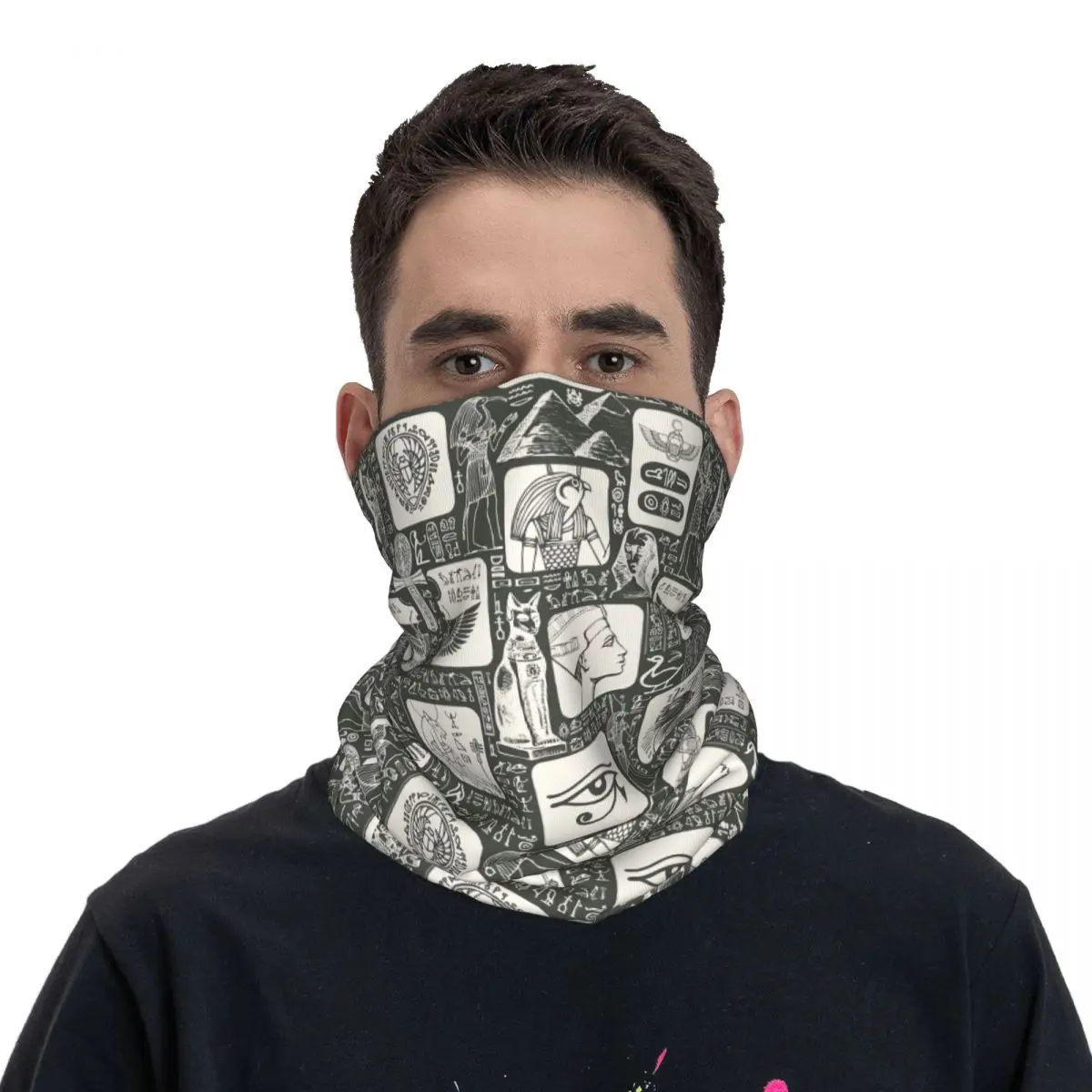 

Ancient Egypt Bandana Neck Gaiter Printed Egyptian Hieroglyphs Wrap Scarf Multi-use Balaclava Cycling Unisex Adult Washable