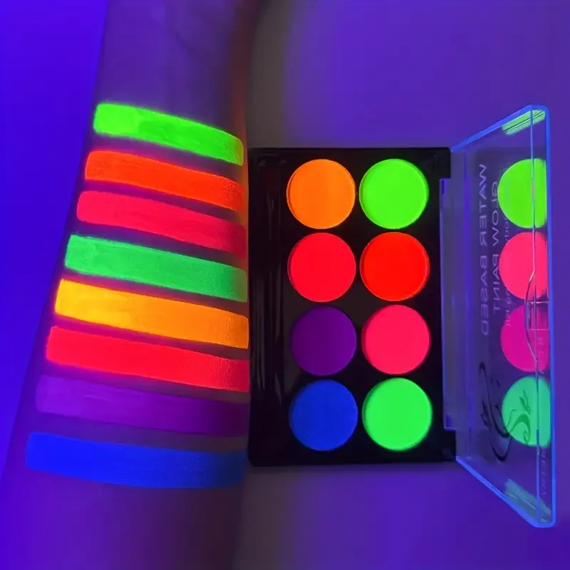 8 Color Water Face Paint Kit Fluorescent Neon Body Paint Glow dark Fast Dry Body Skin Cosplay Makeup With Stencil And Brush