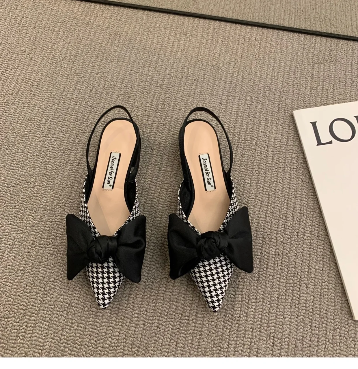 Retro Woman Shoes Luxury Sandals Block Heels Shallow Mouth Suit Female Beige Original Fashion Open Pointed Bow Chunky Low Comfor