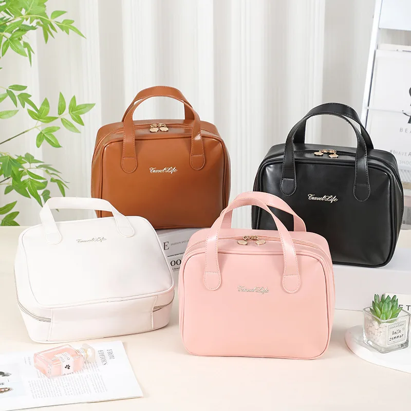 Nuova borsa cosmetica impermeabile in Pu borsa da viaggio di grande capacità Organizer da viaggio borsa da toilette portatile con cerniera per donna