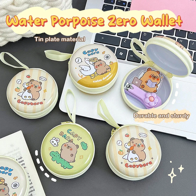 Cartoon Tinplate Capybara Mini Coin Bag Purses Kawaii Cartoon Multi-functional Wallet Portable Creative Storage Bag Purse Gifts