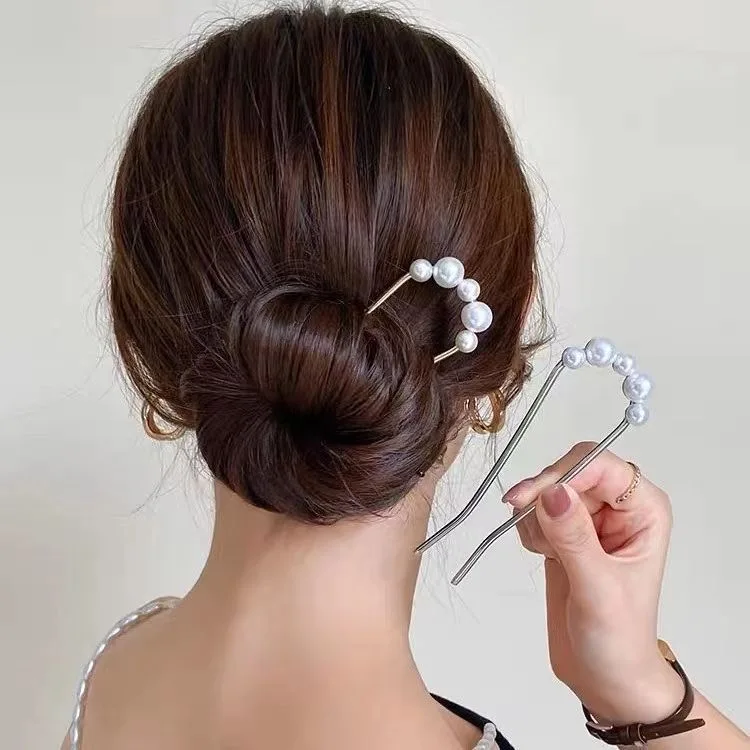 1/2pcs Vintage Pearl Hairpins Women Elegant U Shaped Hair Clips Korean Headwear Sticks Bun Minimalist Metal Forks Styling Tools