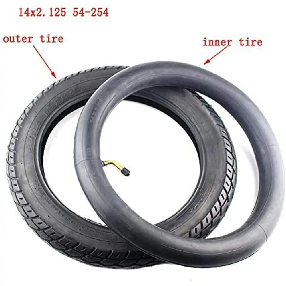 إطارات مطاطية للدراجة، إطار عجلة 14 بوصة 14 × 2.125/54-254 أنبوب داخلي للإطار يناسب الدراجات البخارية الكهربائية بالغاز والسيارة الكهربائية T