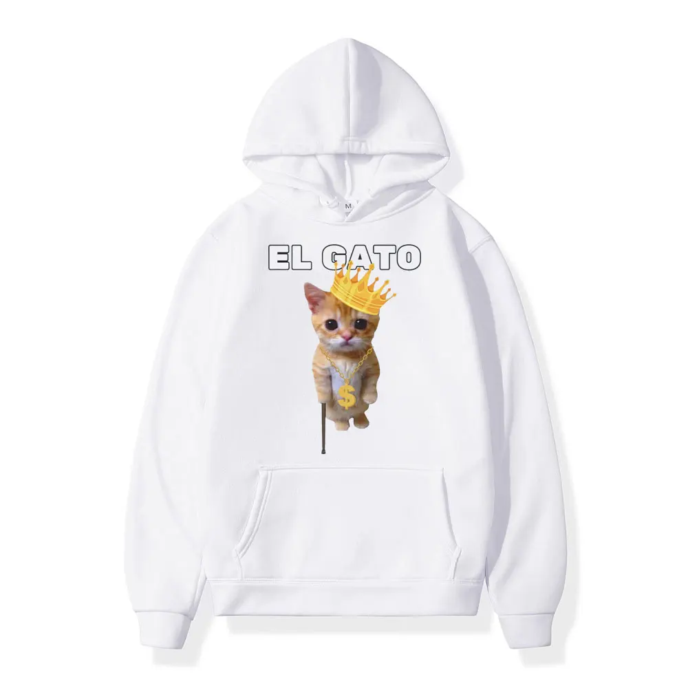 Sad Crying Cat Graphic Hoodies El Gato King Funny Meme Streetwear Pullovers Men's Women's Casual Long Sleeve Hooded Sweatshirt