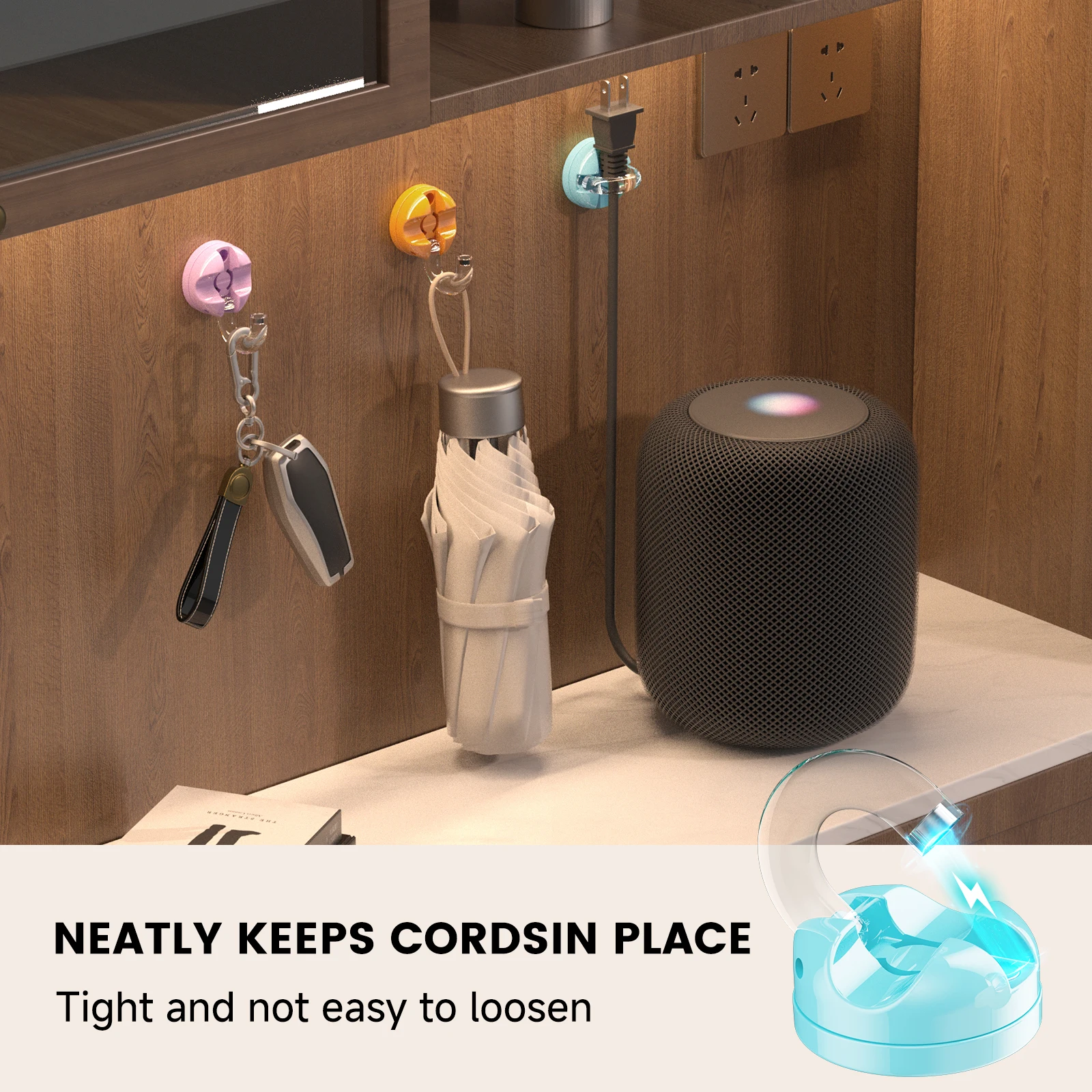 6 pack Magnetic data cable organizer desktop rotatable mobile phone charging cable hook power cord storage holder