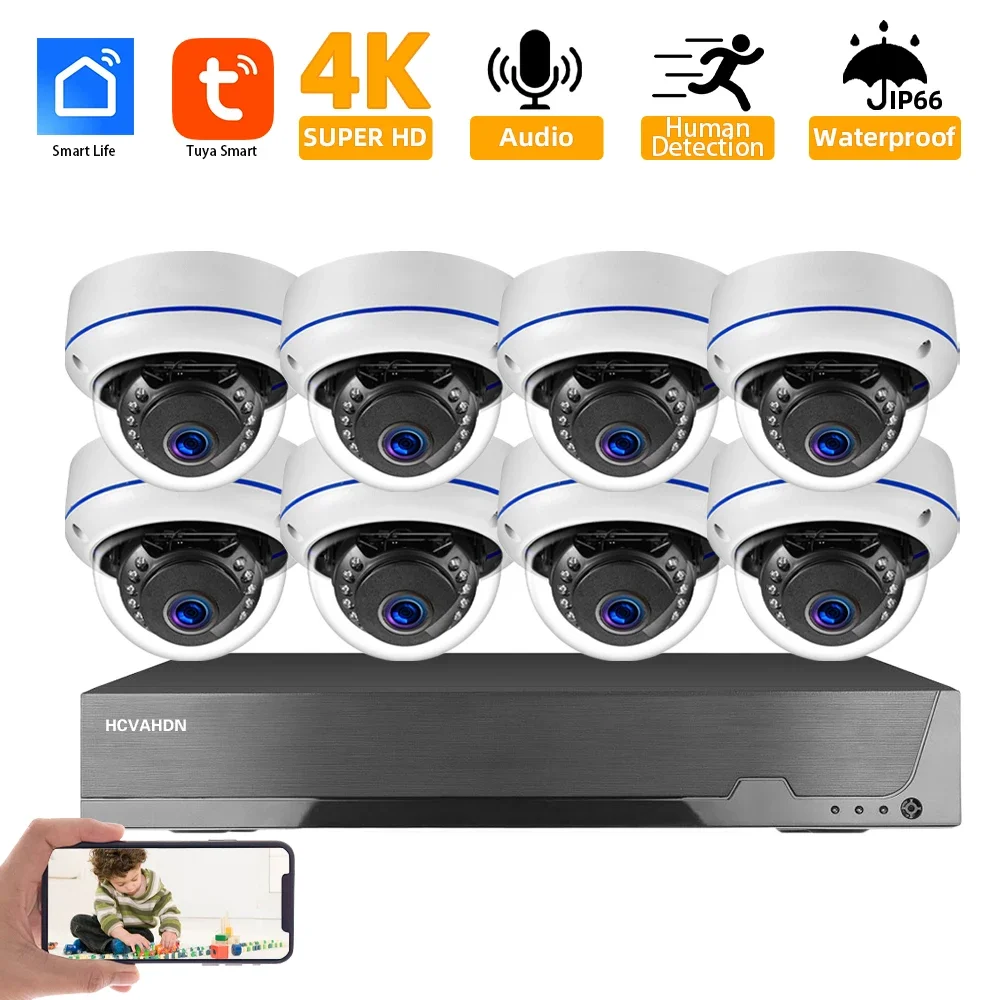Tuya Smart 8MP 4K CCTV Beveiligingscamera's Systeem 8CH 4CH Video Surveillance Kit Home Outdoor Audio IP Camera POE NVR Recorder Set