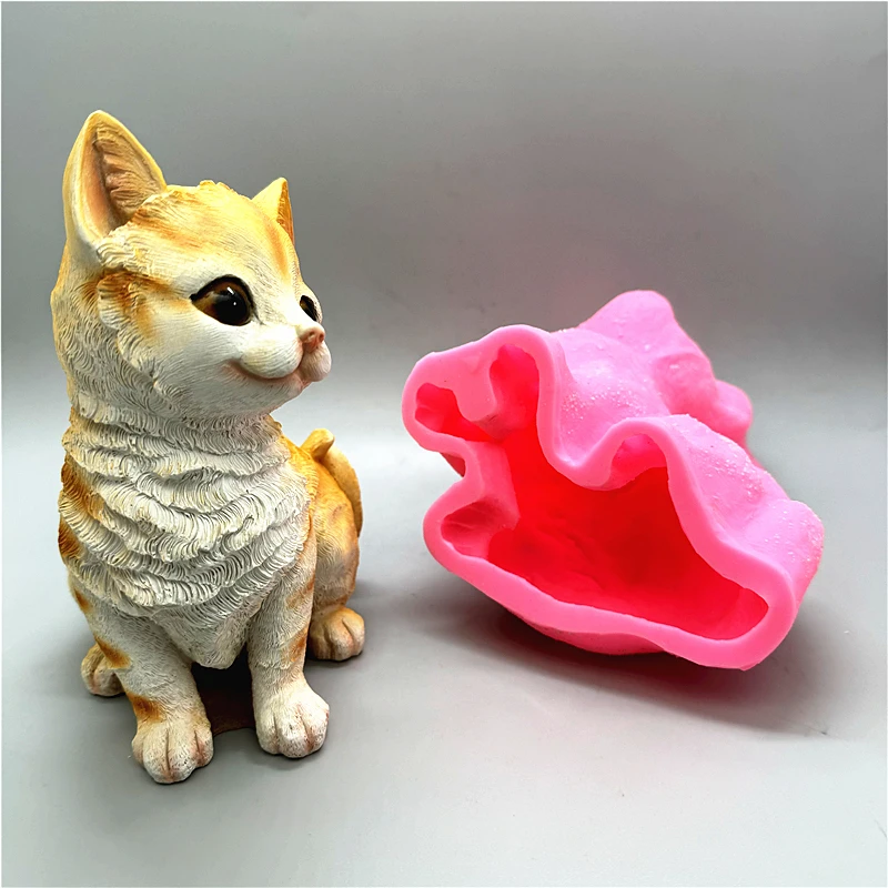 Fan Yong Four Silicone Mold Large Cat DIY Can Make Gypsum Resin Concrete Crafts Home Decoration Ornaments