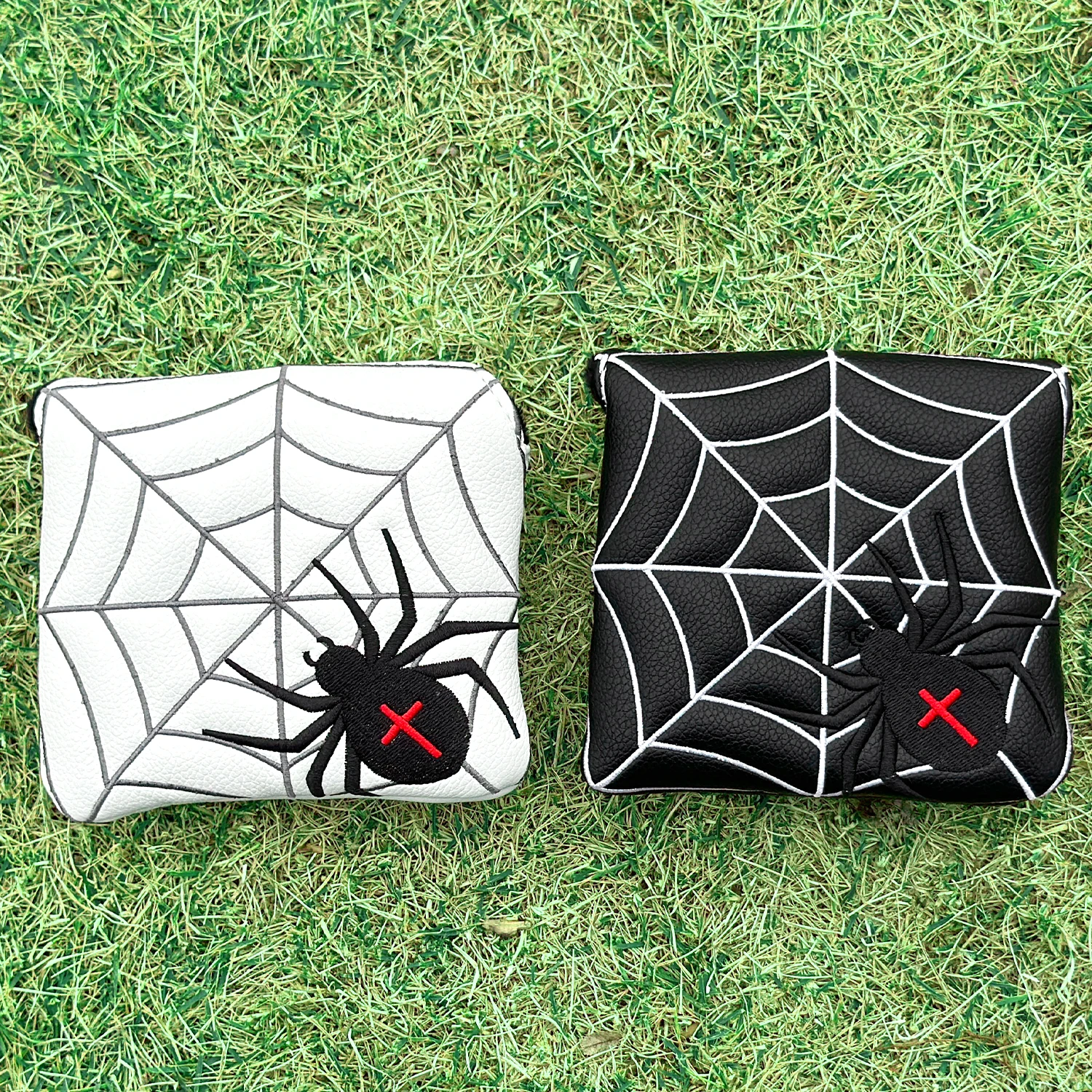1PC Spider Web Embroidery Golf Square Mallet Putter Headcover PU Magnetic Closure Golf Club Head Cover Protector Golf Accessorie