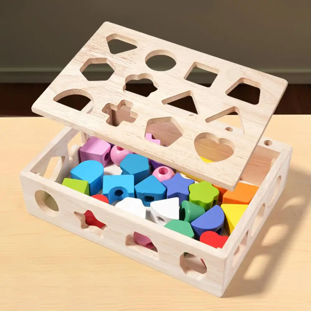 

Beads Sequencing Toy Set Wooden Beads Sequencing Toy for Kids Stacking Lacing Blocks Game Color Geometric Shape for Toddlers