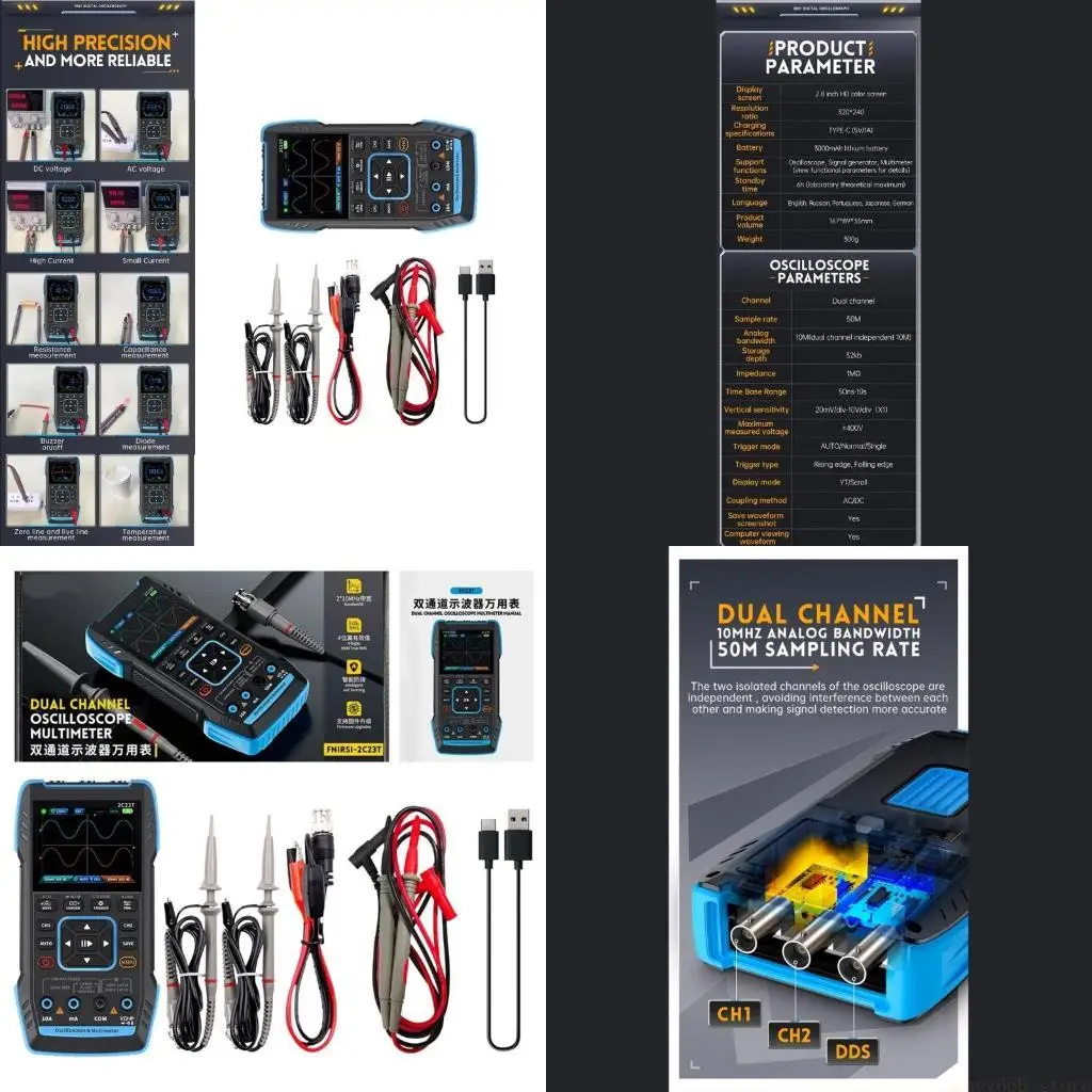 F62C Handheld Oscilloscope Multimeter Professional 3 IN1 Function Generator