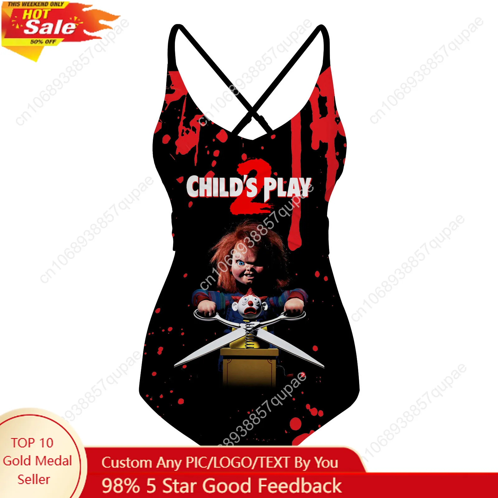 

Horror Movie Childs Play Chucky Flats Swimsuit Womens Sling Swimsuits Sexy Swimwear Pool Party Beach Bikini Summer Bathing Suits