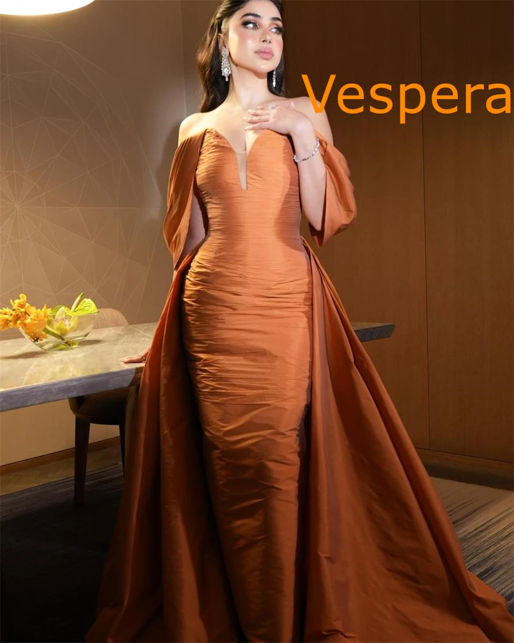 

Customized Sparkly Orange Satin Evening Dresses Luxury Strapless Off the Shoulder Homecoming Dresses Special Occasion Gowns