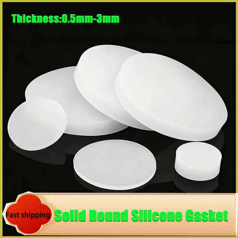Round Solid Silicone Gasket Waterproof High Temp Silicone Flat Washer Shock Absorbing Seal Pad，Thickness：0.5mm-3mm
