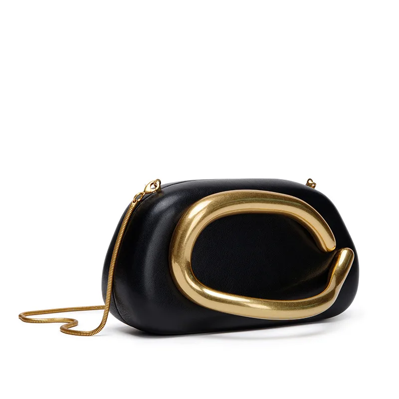 Goldene Metallverschluss-Clutch-Tasche für Damen, Abendtasche für Hochzeit und Party, Niedliche Handtasche in Dunkelrot und Beige, Winter 2024 Neu – Detail 3