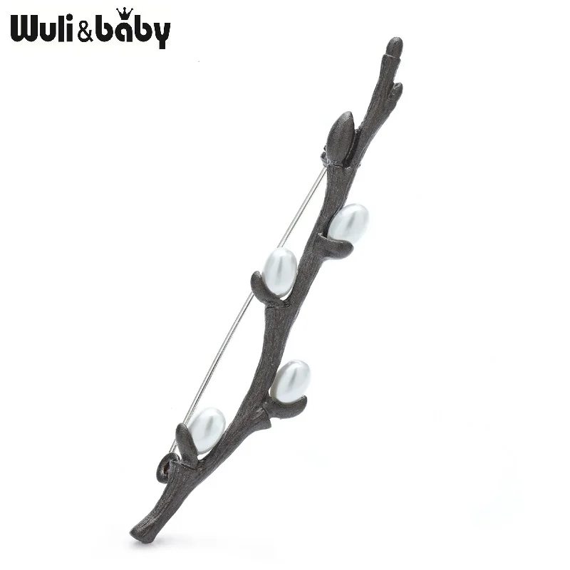 Wuli&baby Pearl Willow Tree Branch Brooches For Women Unisex Beauty Charming Plants Flowers Party Casual Brooch Pins Gifts