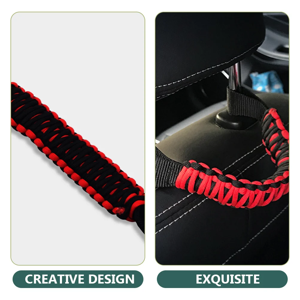 

2pcs Car Headrest Grab Handles Red Oxford Cloth Rear Seat Safety Accessory Easy Install Low Elasticity