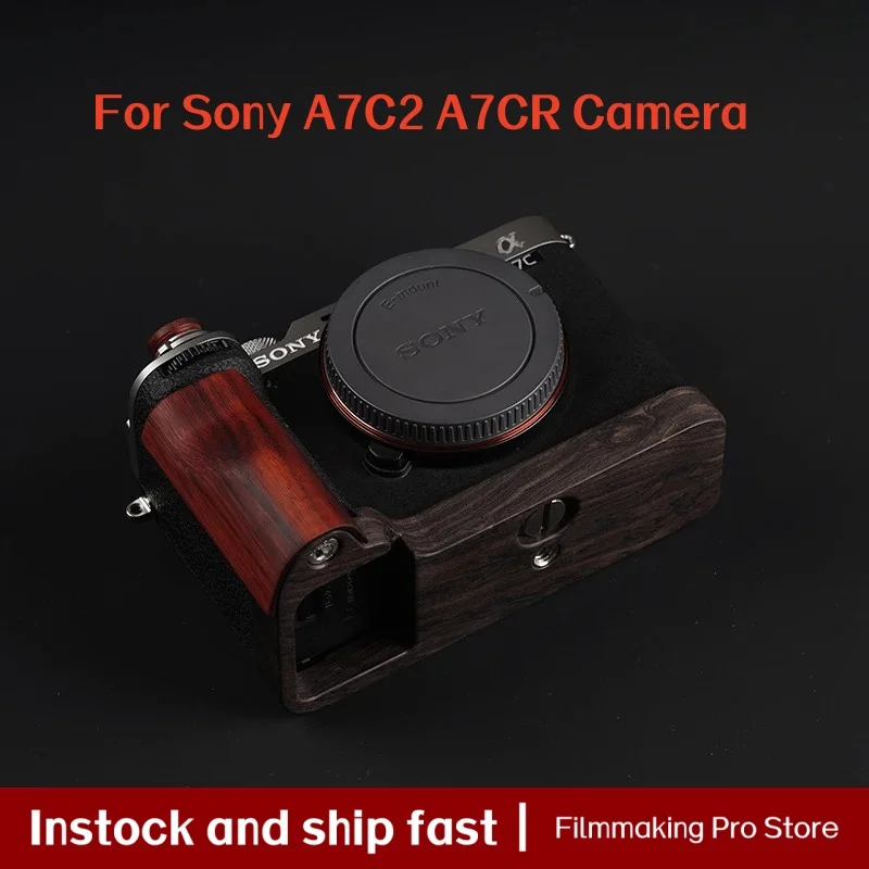 camera-cage-base-wood-hand-grip-holder-for-sony-a7c2-a7cr-camera-solid-wood-red-sandalwood-handle-base-ebony-rosewood-grip