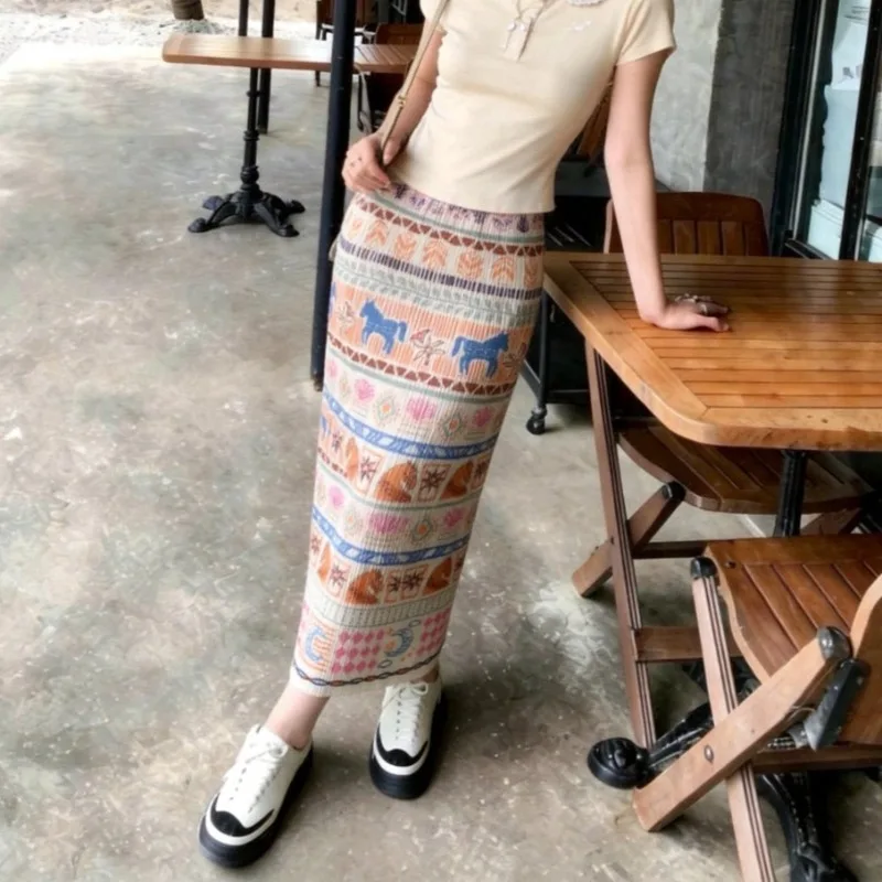 

Плиссированная юбка Miyake в ретро-стиле с разрезом, женская, лето 2026, большие размеры, свободный крой, оригинальный дизайн, для отпуска