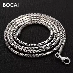 BOCAI Real S925 Silver Jewelry Trend Snake Bone Chain Men's Necklace Retro Clavicle Chain Hip Hop Personality Birthday Gift