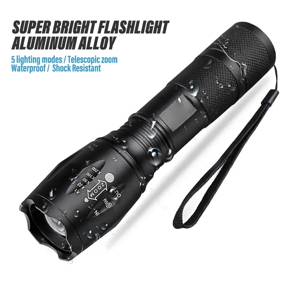 Lanterna LED de Alta Potência para Camping, 5 Modos de Iluminação, Material de Alumínio, Luz Ajustável, Material à Prova d'Água, Usa 3 Pilhas AAA