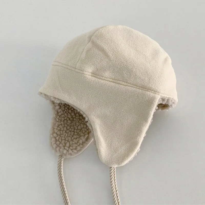 Lamb Wool Kids Winter Hats with Earsflap Baby Bonnet Hat Ears Protection Skiing Children Cap Toddler Beanie for for Girls Boys