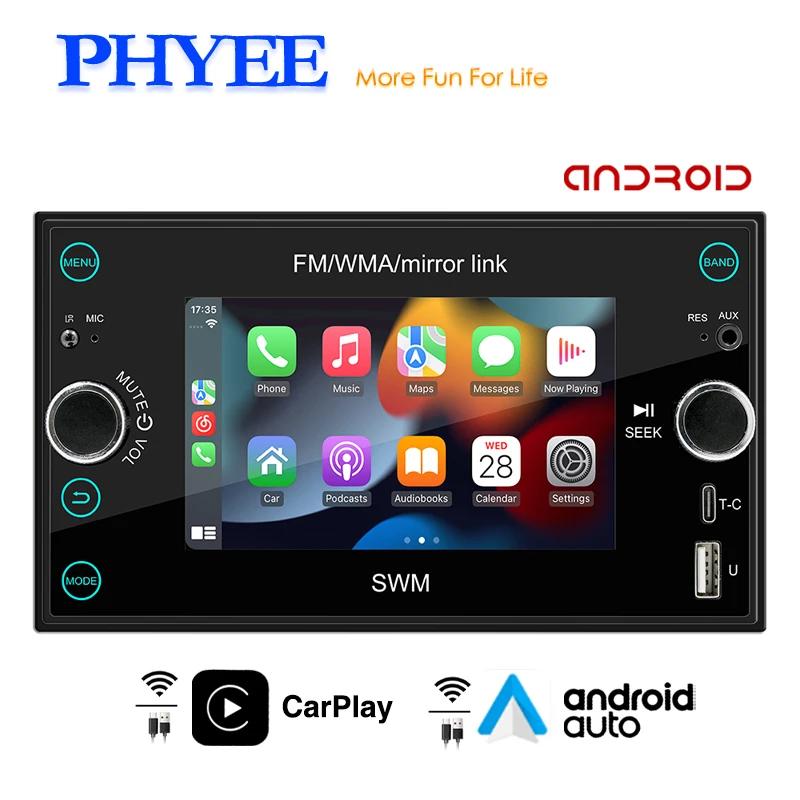 2 Din Car Android GPS Radio Wireless CarPlay Bluetooth Android-Auto RDS Type C USB 4.7