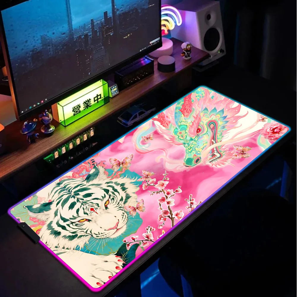 

Игровой коврик для мыши Oriental Divine Beast XXL, большой настольный коврик для геймеров с RGB-подсветкой, дешевый коврик для ПК