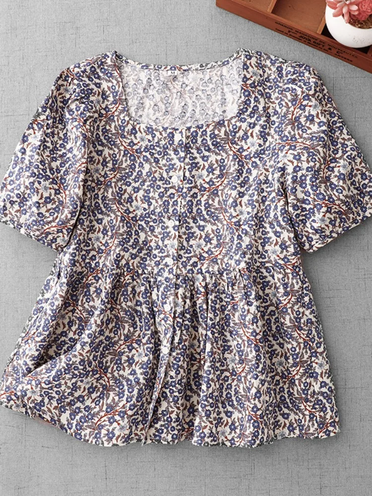 

Хлопковый топ с цветочным принтом Bubble Sve irt, женский летний антивозрастной топ маленького размера для похудения, закрывающий живот, кукла irt