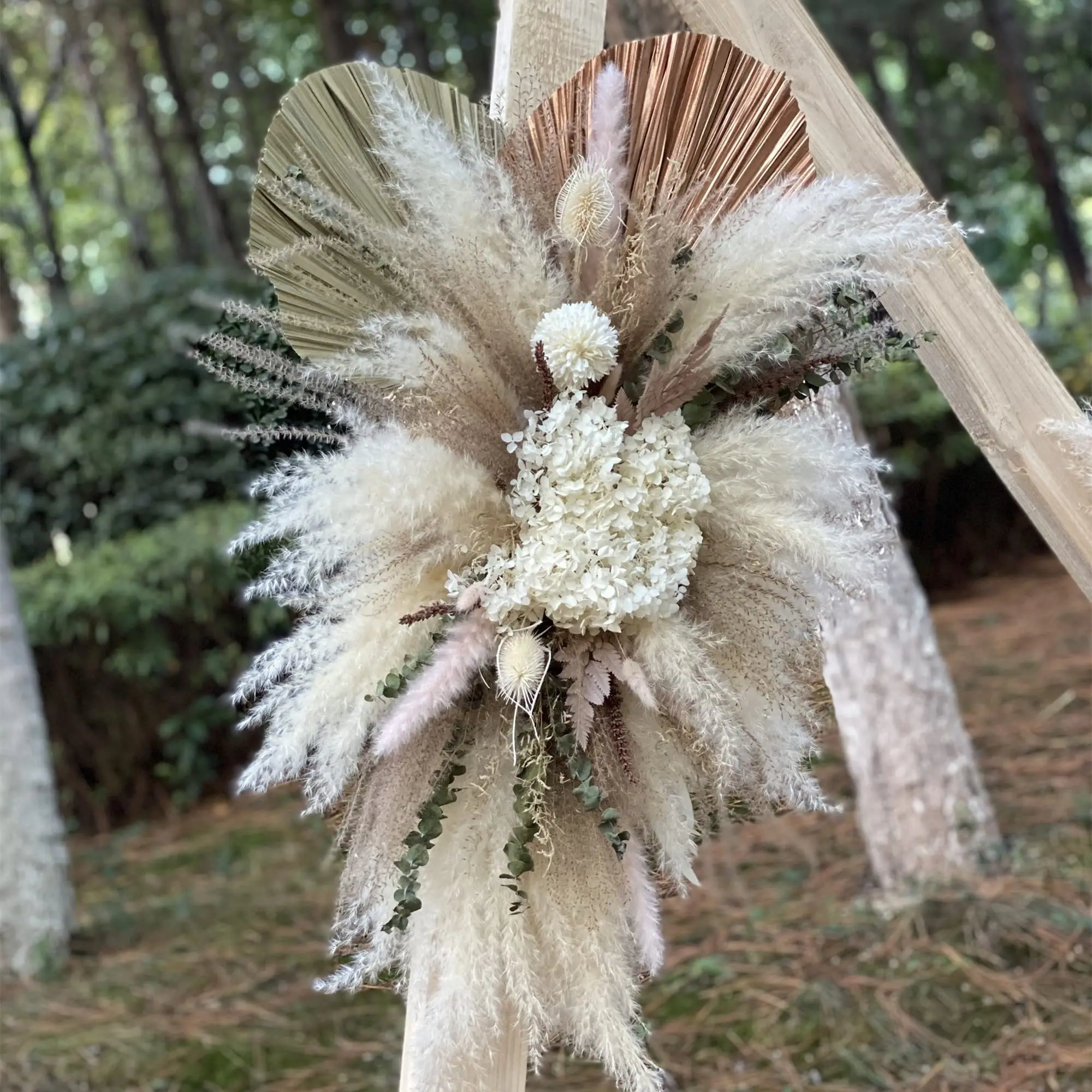 Boho Pampas Grass Wedding Arch Arrangement and Palm Wall Decor Dried Flower, Wedding Backdrop,Yard Party Photography Decorations