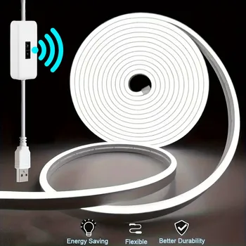 모션 센서 네온 LED 스트립 조명, 조도 조절 스위치, IP68 방수, DIY 사인, 5V USB 유연한 리본 램프, 방 백라이트 장식