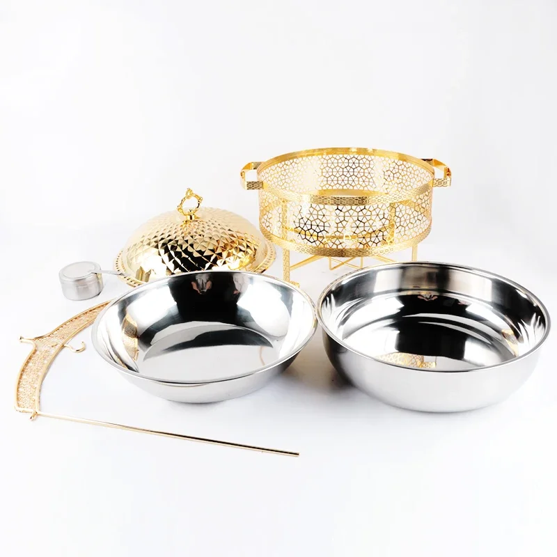 Hotel Luxury Round Gold With Bracket Lid 4.5/8.0L Buffet Equipment Stainless Steel Chafing Dish  Golden Four-Leaved Clover Glode