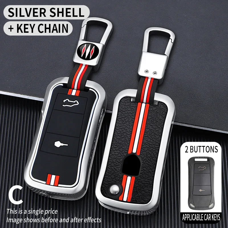 2/3 Bottons Metal Car Key Cover Fob Case Shell for Porsche Cayenne GTS 2004 2005 2006 2007 2008 2009 2010 Folding Car Key Remote