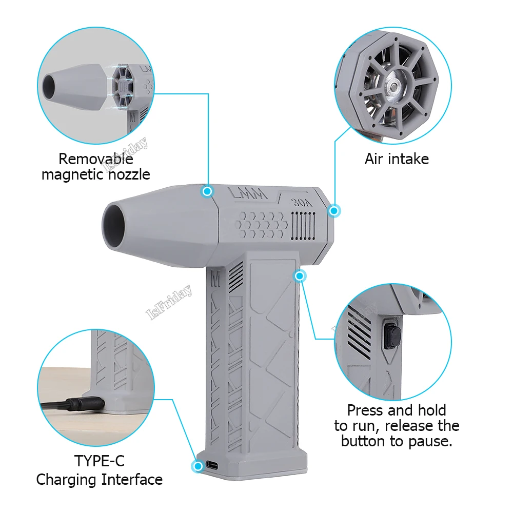 130,000RPM Air Blower Turbo Jet Fan Electric Power Display Handheld Mini Dust Cleaner High Speed Duster Gun Cleaning Tool