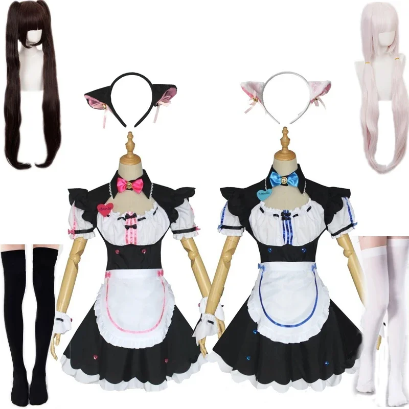 Anime Chocola NEKOFOR Cosplay Maid Costumes Chocola Vanilla Maid Dress Cat Girl Nekopa Game Sexy Cute Dresses Women Uniform OA17