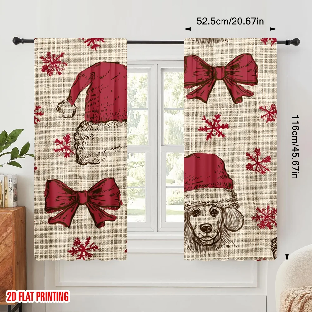 2pcs,2D plane printing Light Filtering Curtains Santa Hat & Scarf 100% Polyester (without rod) All Seasons for Bedroom & Various