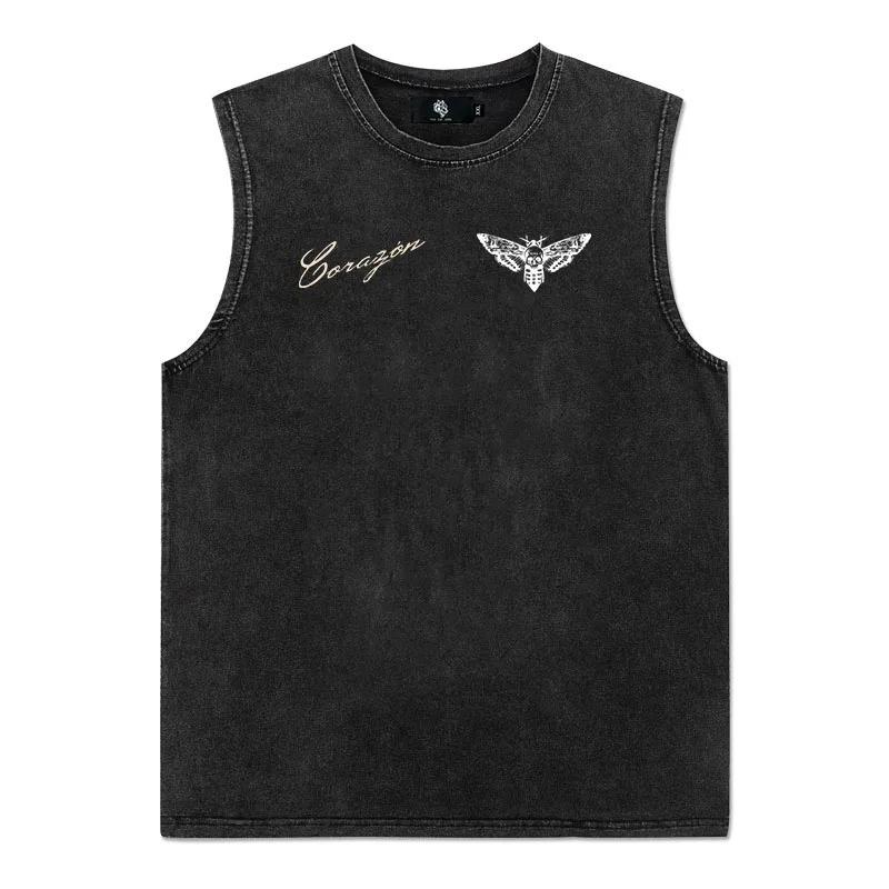 Summer Men Tank Tops Washed Retro Vest Casual Vintage Tshirt Streetwear Sleeveless Shirts Mens Womens Cotton T-shirt Y2k Singlet